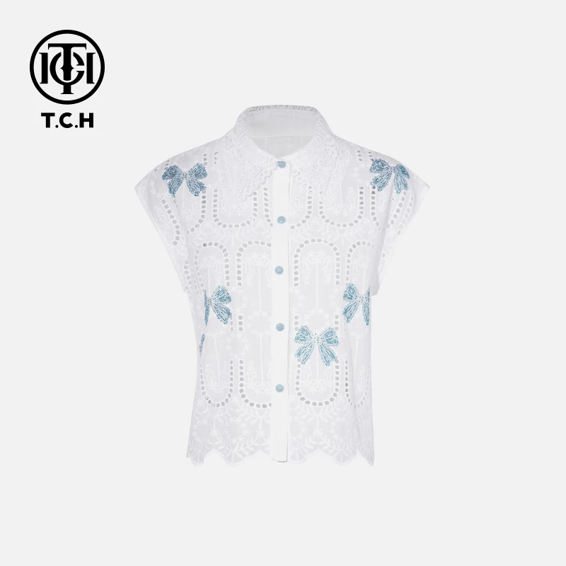 TCH私服烫钻工艺时尚休闲百搭蝴蝶结马甲女T75A01E5010轻奢tch