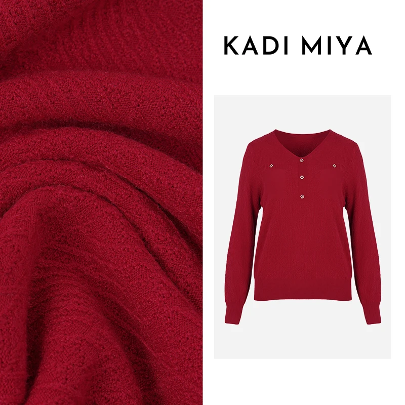 KADIMIYA【优雅型格】法式羊毛长袖显瘦百搭套头V领软糯针织衫女