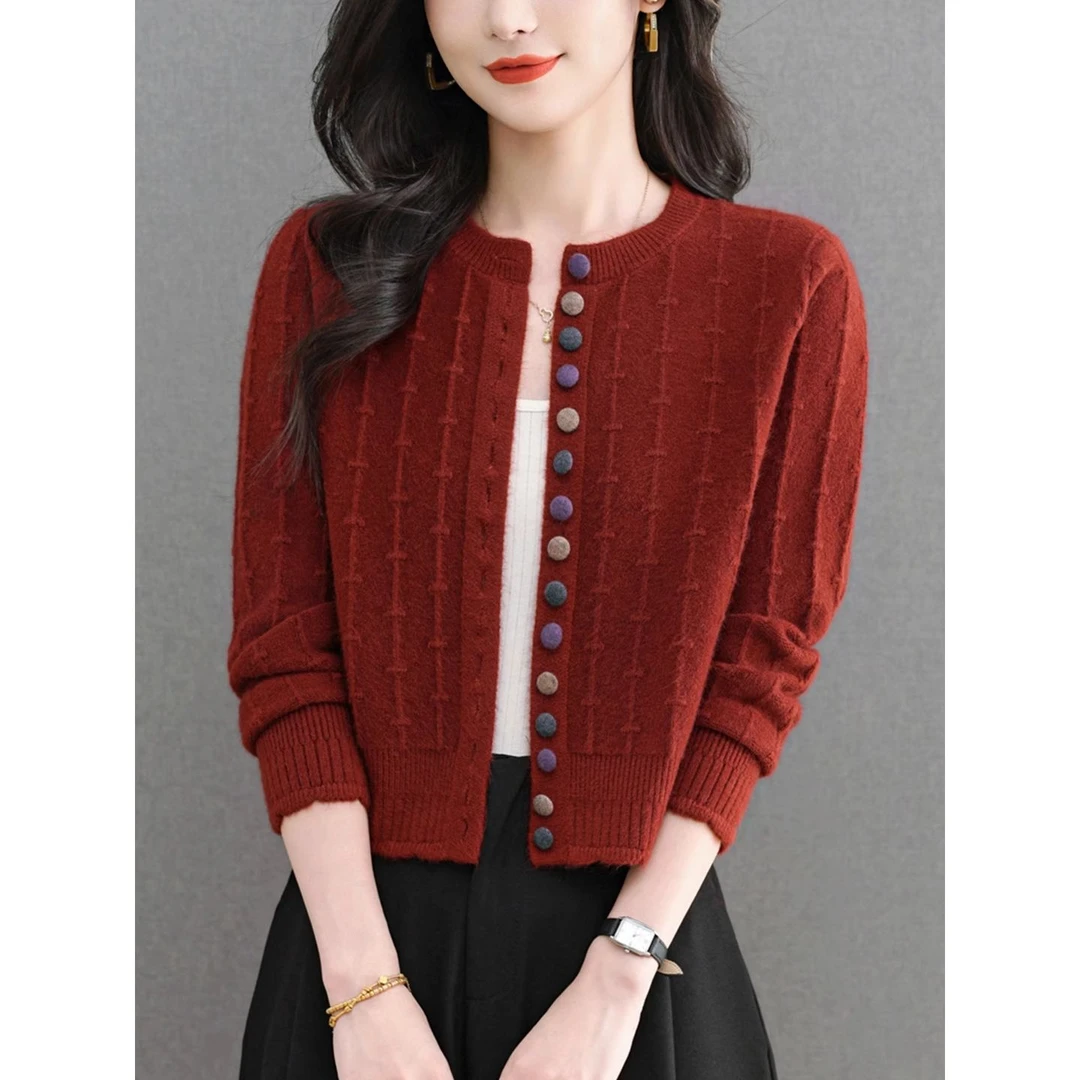 针织开衫女士短款春秋季2025新款中年妈妈小个子披肩外搭毛衣外套