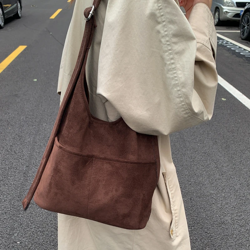 复古麂皮绒大容量通勤腋下包包女秋冬新款休闲单肩斜挎托特包