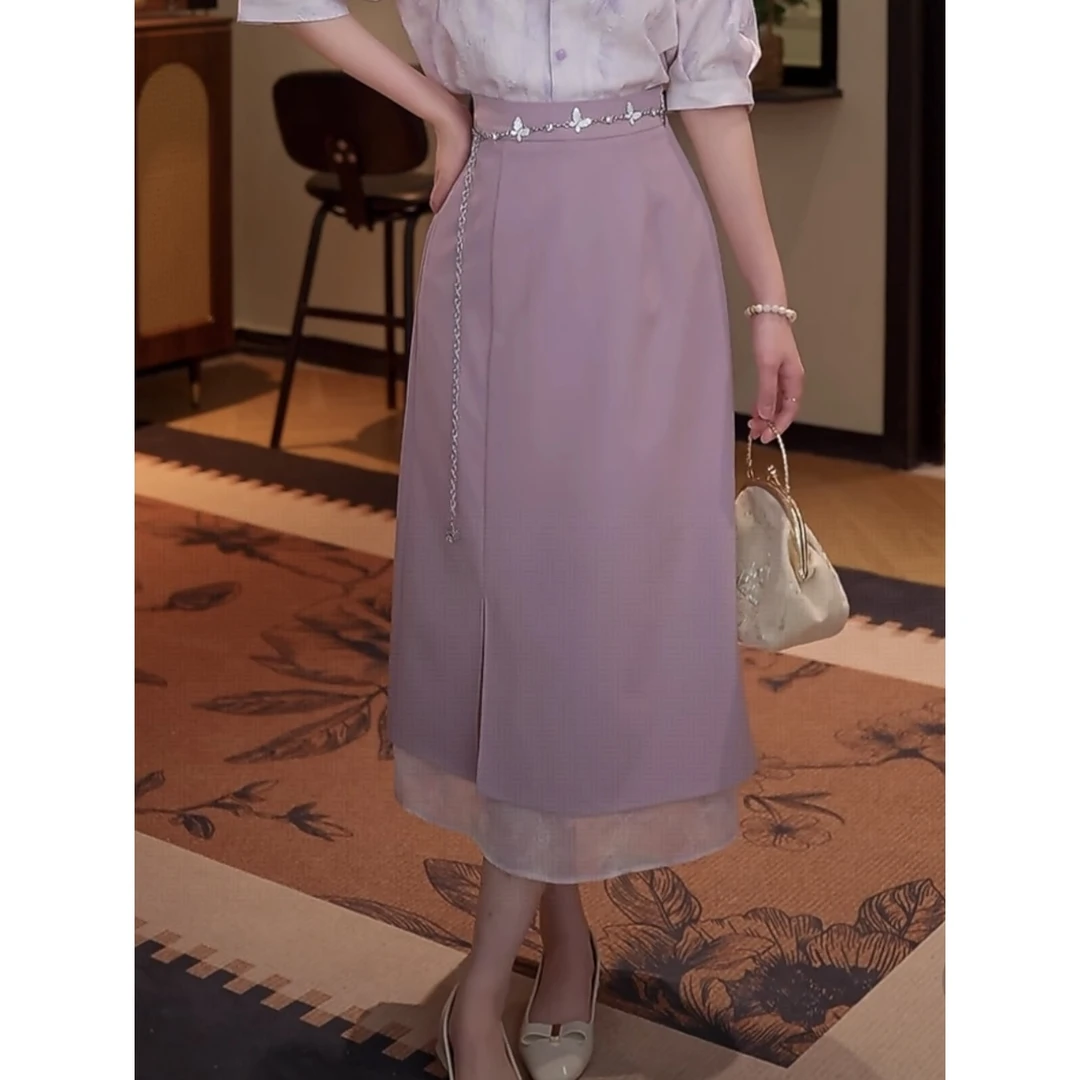 莹莹 25新款百搭复古蕾丝高腰紫韵设计感气质A字半身裙#4655