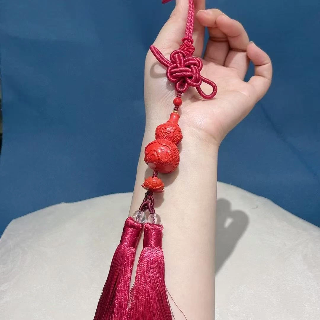 含辰砂工艺品正宗朱砂帝王砂龙纹葫芦汽车挂件时尚百搭本命年挂饰