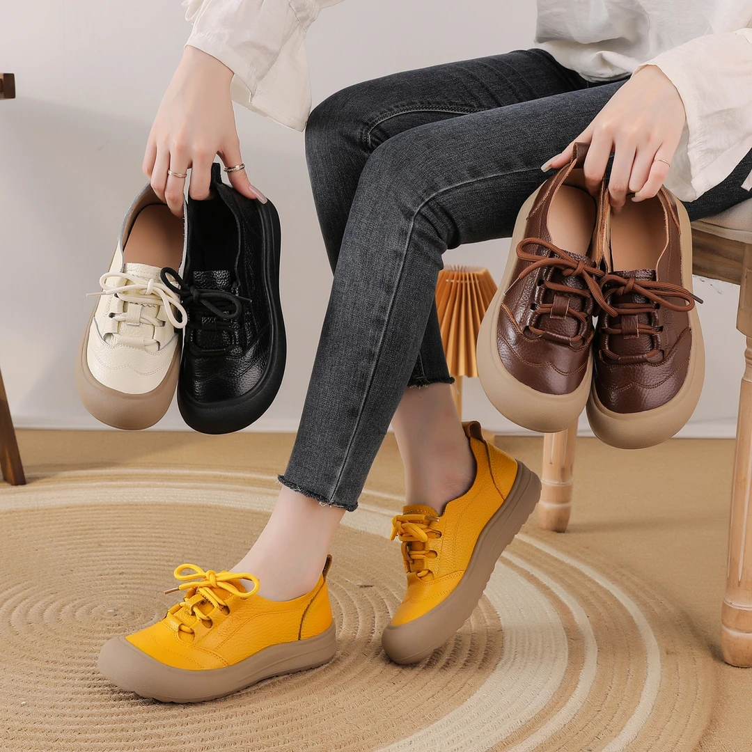 【运费险】新款牛皮平底女鞋秋季休闲一脚蹬防滑软底简约百搭女鞋