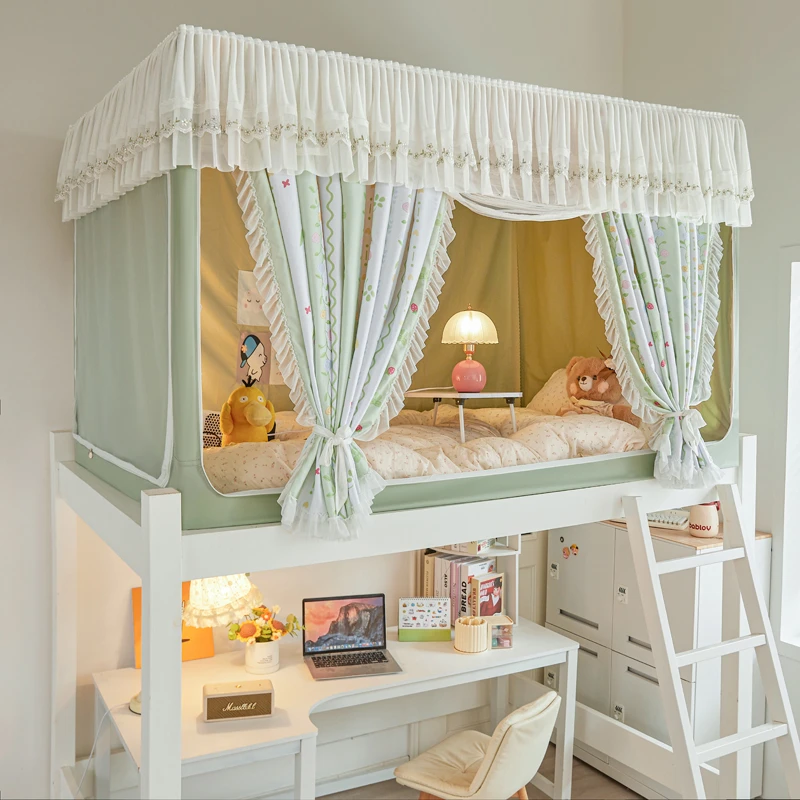 大学生宿舍免安装全包一体式床帘蚊帐遮光帘上下铺通用公主遮挡帘