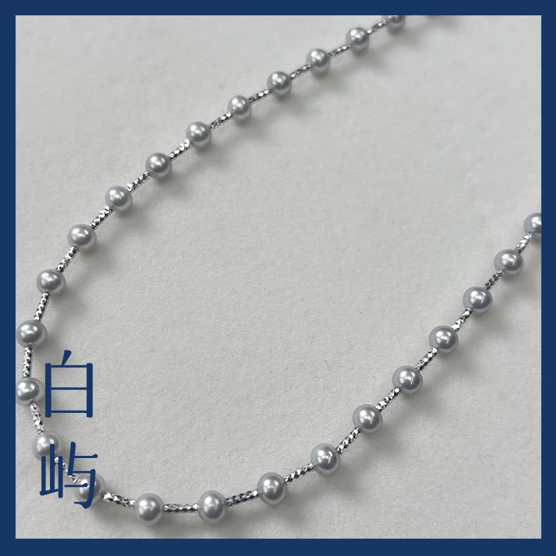 【晚风借星】N87淡水珍珠银灰蓝满天星S925银项链5-6mm
