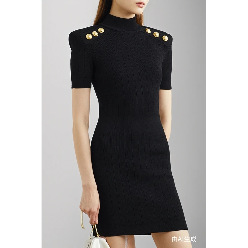 [经典款]BALMAIN 夏季女混纺针织小黑裙连衣裙