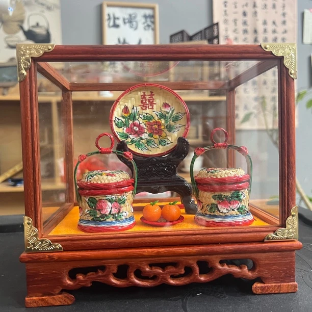 潮汕特色手工艺竹编手绘小花篮精美家居摆件，口径4-6公分送礼佳品