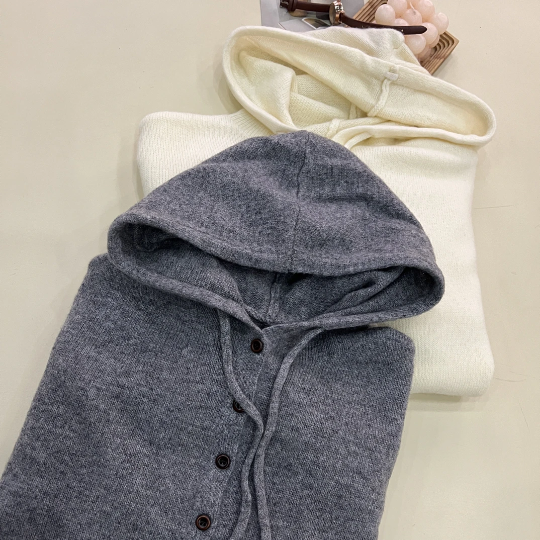 绒品 韩系纯色抽绳连帽开衫针织衫