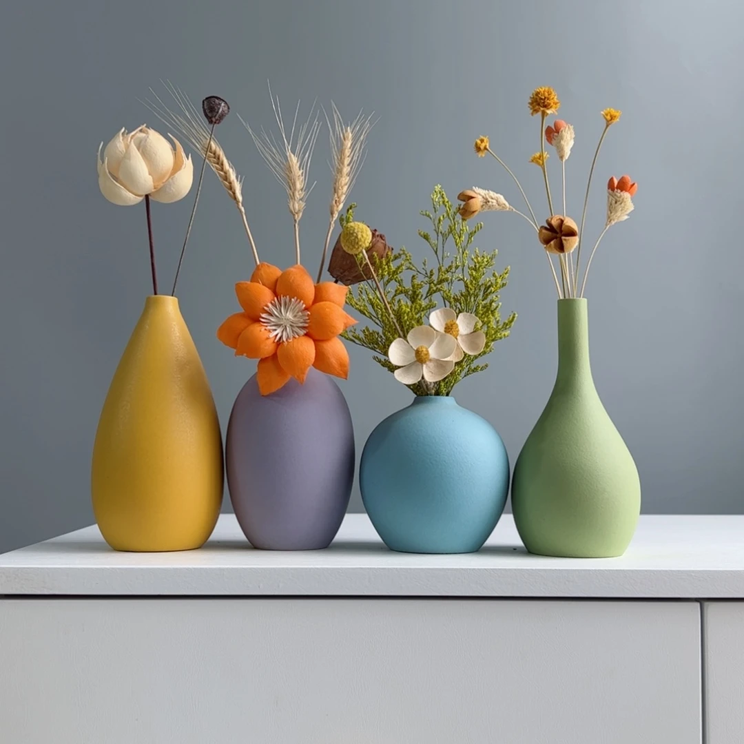 摆件陶瓷小花瓶摆件含花总高约20-30cm