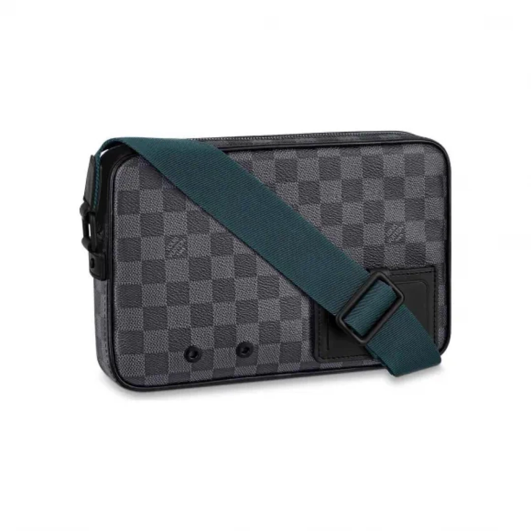 95新 LouisVuitton/路易威登 黑棋盘alpha拼蓝色9865男士邮差包