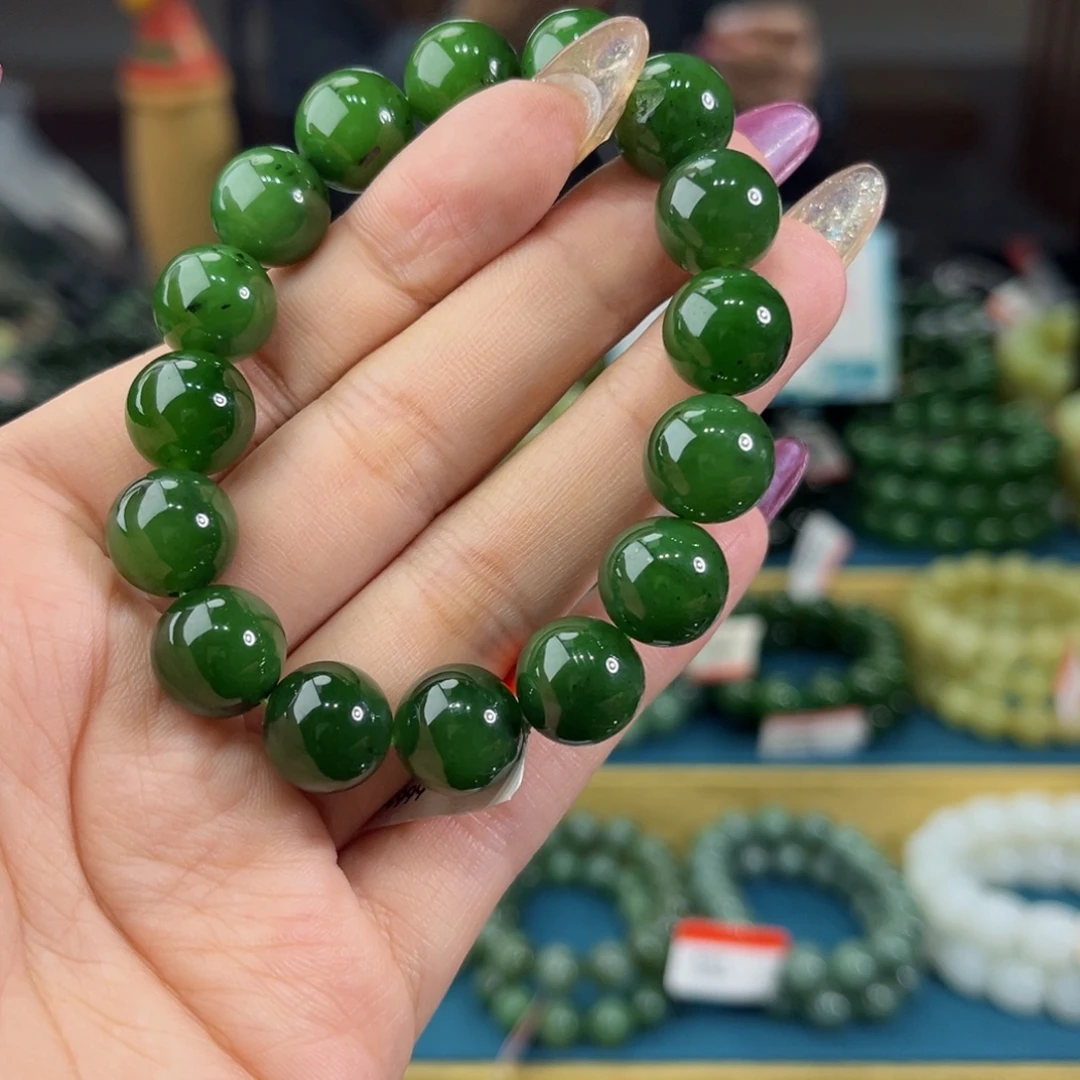 丹***饰未镶嵌手链和田玉纯天然和田玉俄碧7号菠菜绿红皮12
