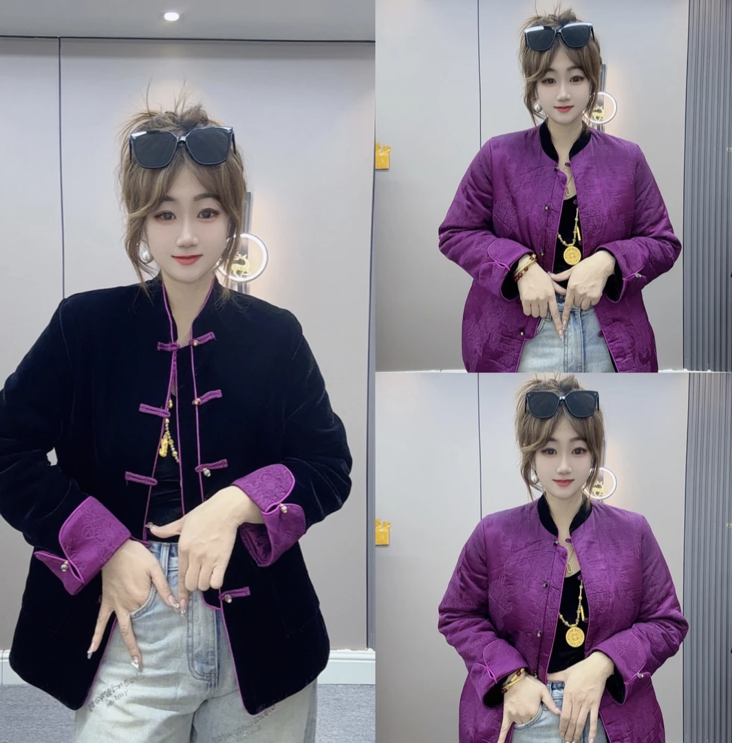 DD-8811冬季新款两面穿新中式丝绒棉服复古风