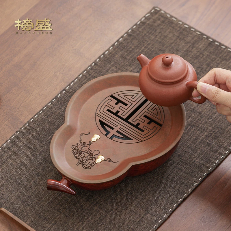 纯紫铜茶盘壶承家用小型办公室中式轻奢高档功夫茶具干泡茶台托盘