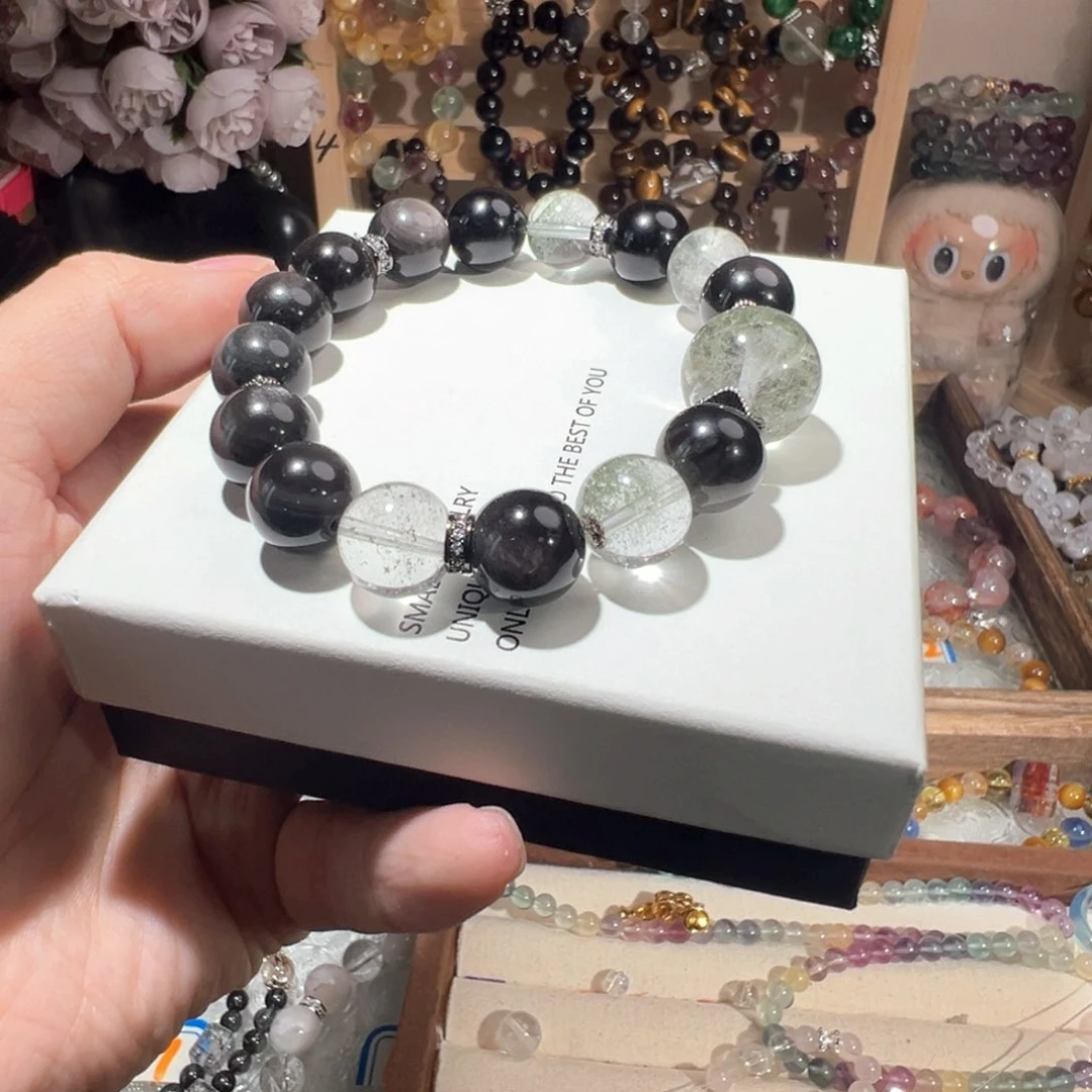 水晶手绳未镶嵌绿幽灵 银耀石