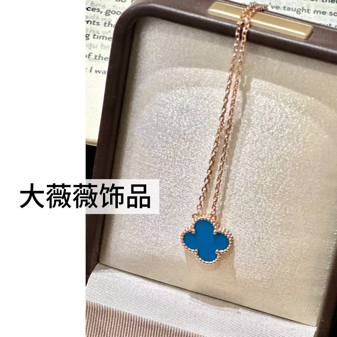 钛钢项链 轻奢蓝色四叶花项链-67957