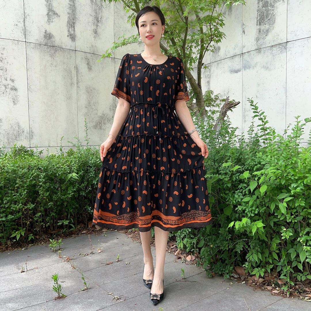 5018定位花夏季时尚气质显瘦碎花大码中长款宽松品质女装连衣裙