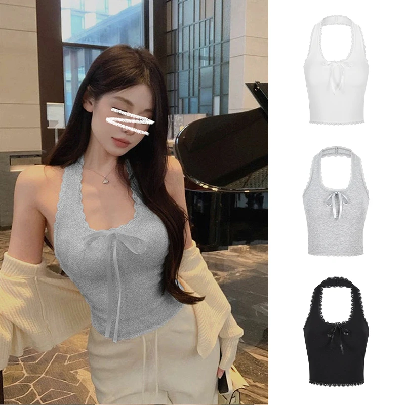 Moses Queen/魔西女王蕾丝挂脖吊带背心法式美背内搭打底无袖上衣