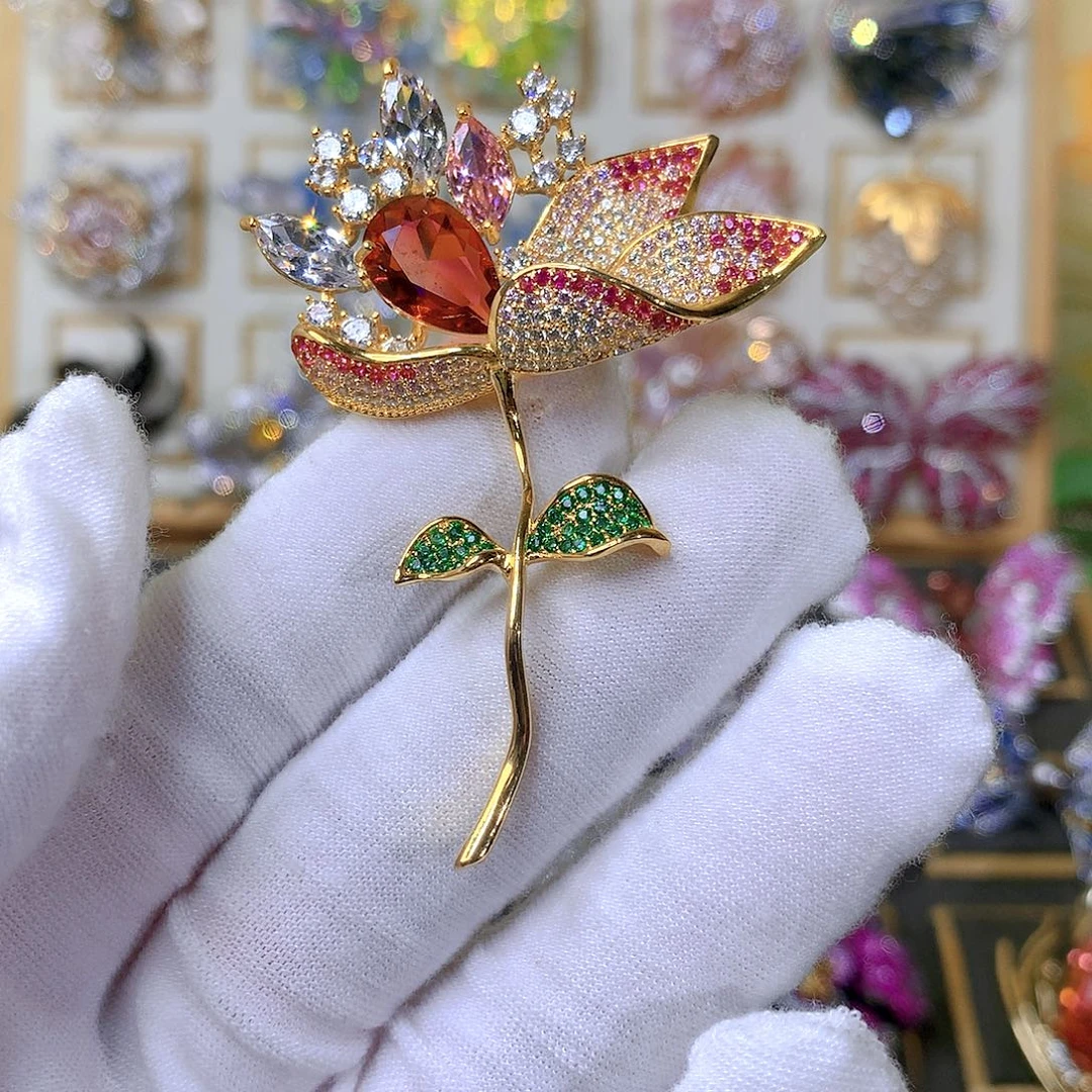 静***灵合成立方氧化锆铜胸针胸花