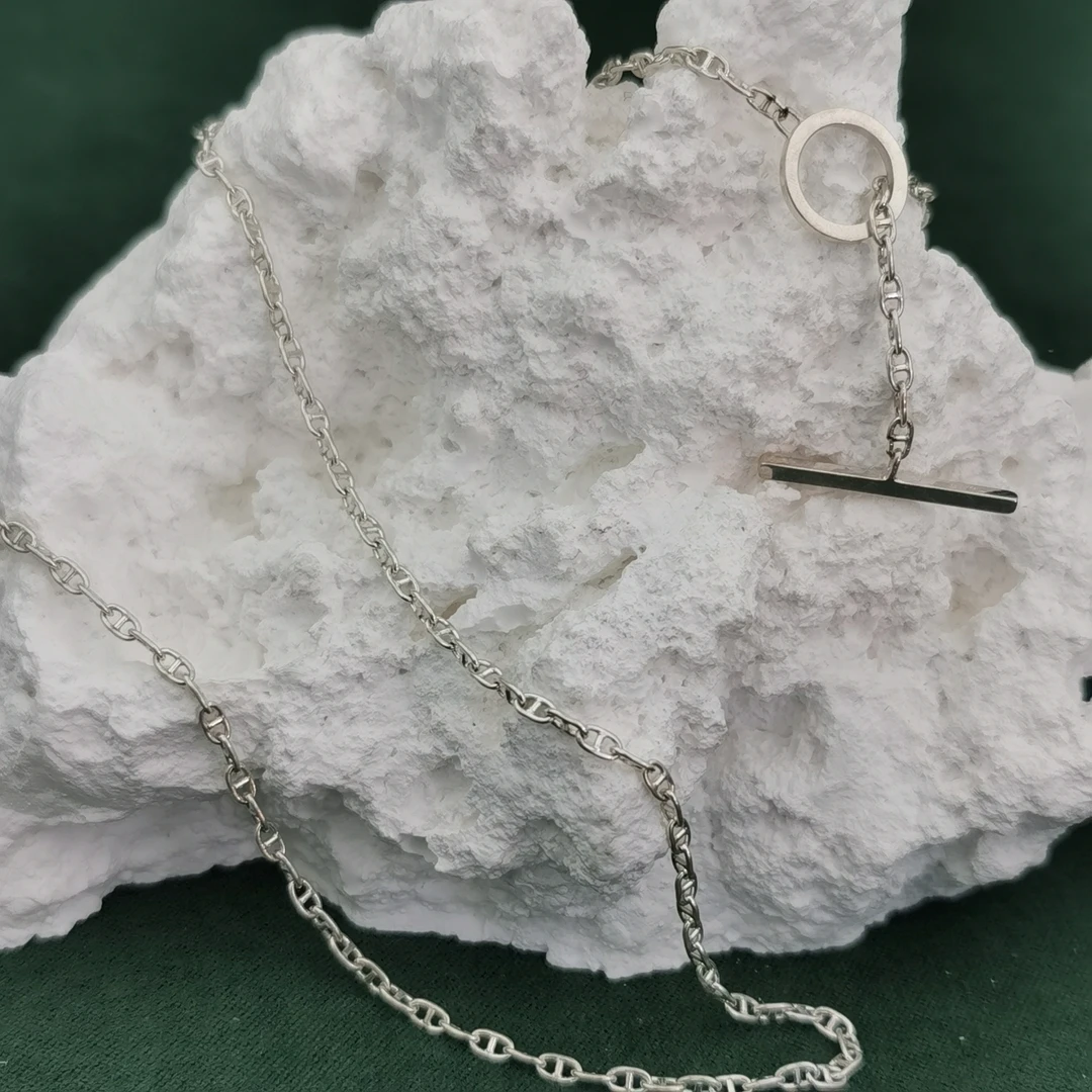 坠链均925银 39T字物语925S925银复古时尚百搭子母扣伸缩扣项链