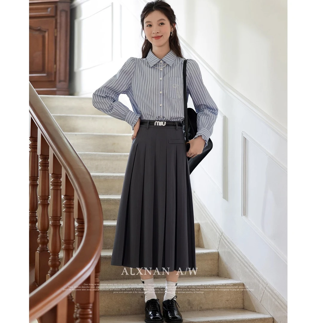 《伯克学院》时尚显瘦百搭学院风百褶半身裙LXN31208