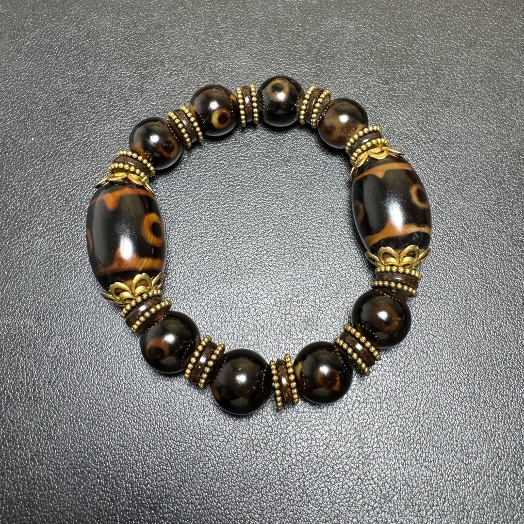 三眼加九眼男女天珠手串亚黄金丝折线