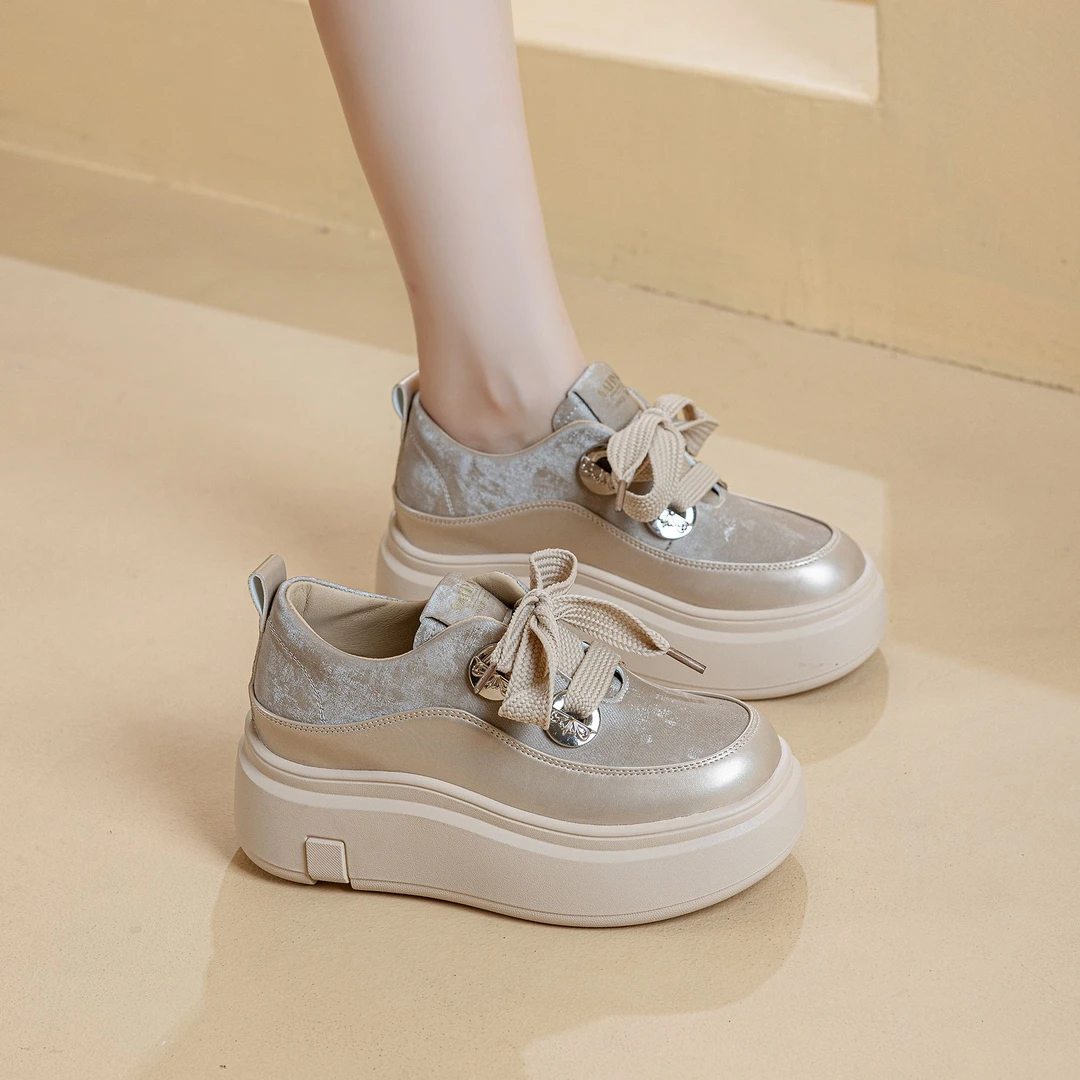 【7厘米增高】厚底系带款女2025秋季新款百搭休闲运动时尚小个子
