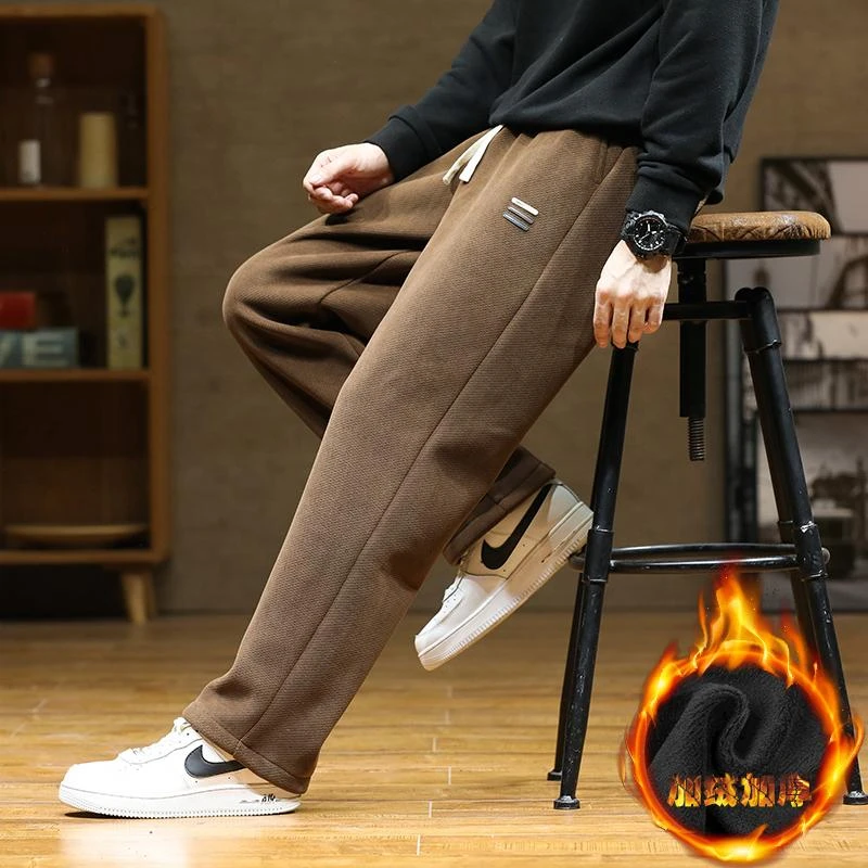 青少年男生直筒裤冬季加绒加厚潮流百搭宽松运动裤子休闲男士长裤