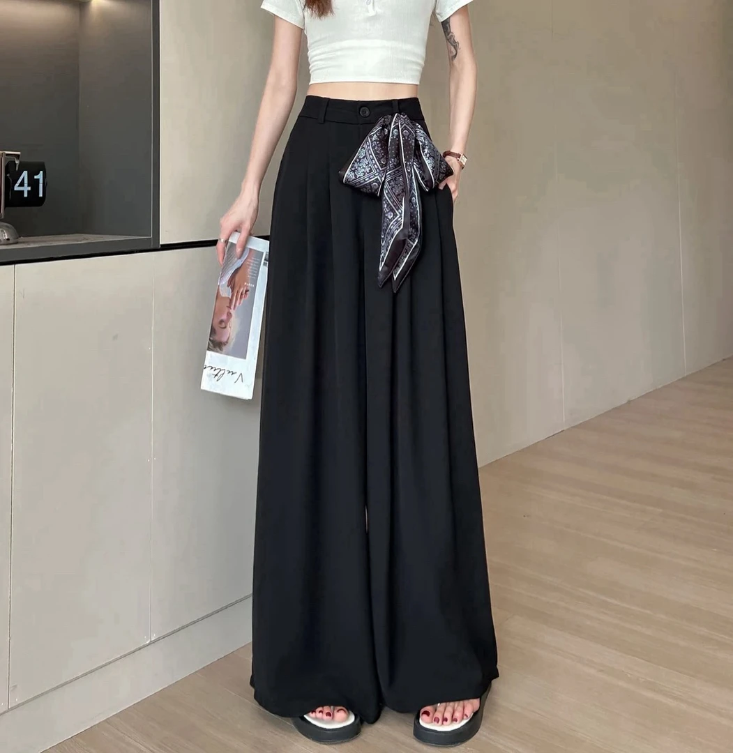 （送丝巾）慵懒风西装宽松垂感阔腿裤女早秋新款休闲裤丝巾绑带设计