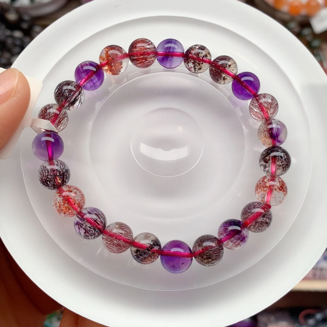 水晶未镶嵌手链透体黑加仑超七8