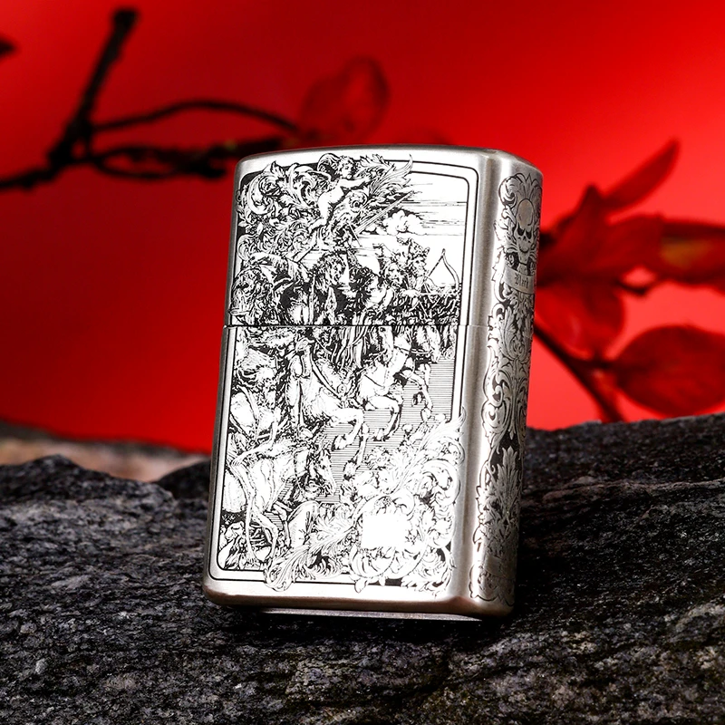 ZIPPOS925银天启四骑士防风煤油打火机纯银收藏送男士DY8702TJ