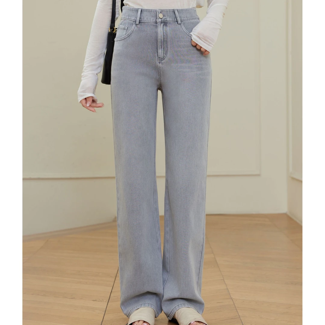 全精品／新款显瘦百搭高腰 重磅四面弹力水洗棉窄版直筒裤(C1418)