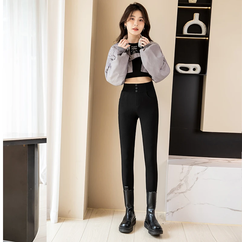 秋冬季外穿女黑色小脚裤显瘦高腰打底裤外穿修身高弹力小黑裤2119