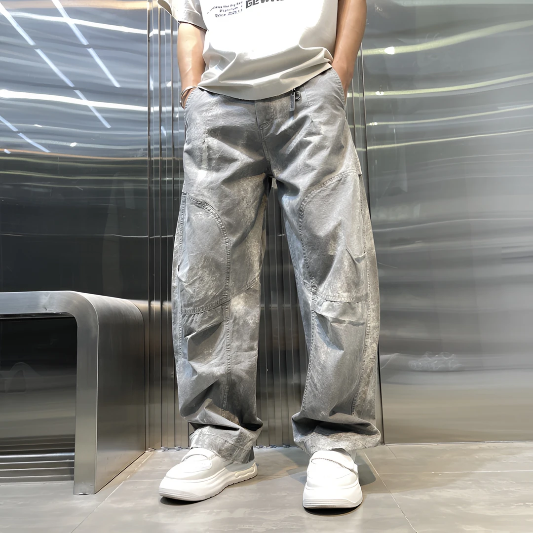 秋季新款工装裤宽松休闲裤中腰男士直筒日系百搭阔腿美式高街男裤