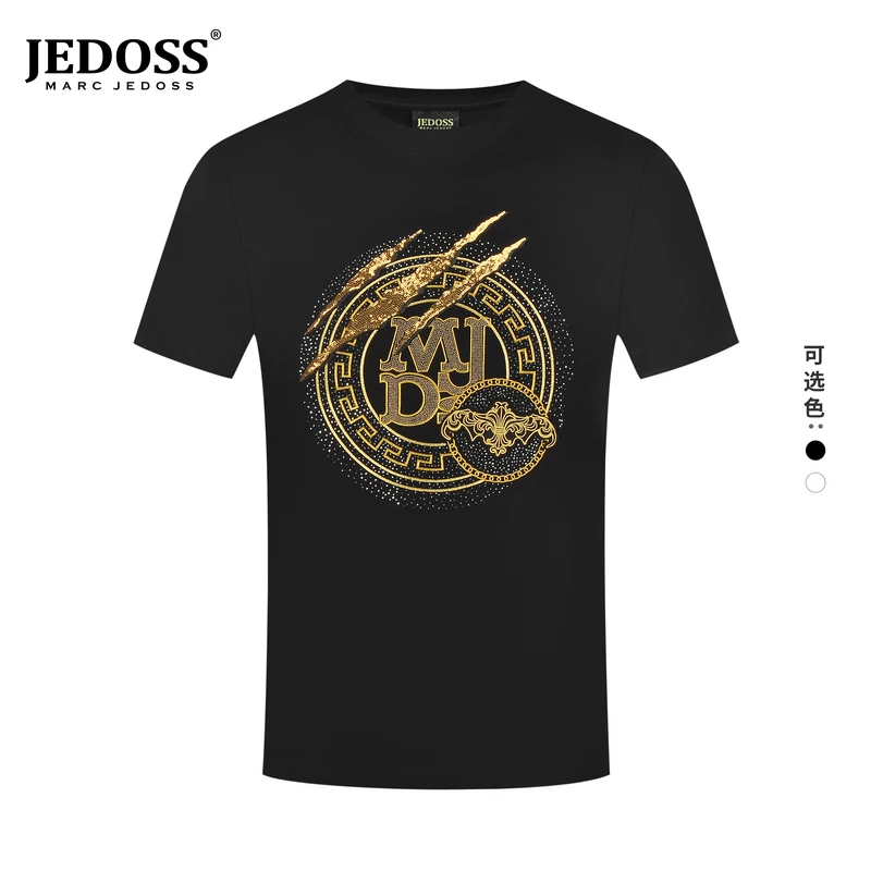 JEDOSS/爵迪斯印花2025T恤衫新款字母LOGO烫钻珠片短袖T恤108