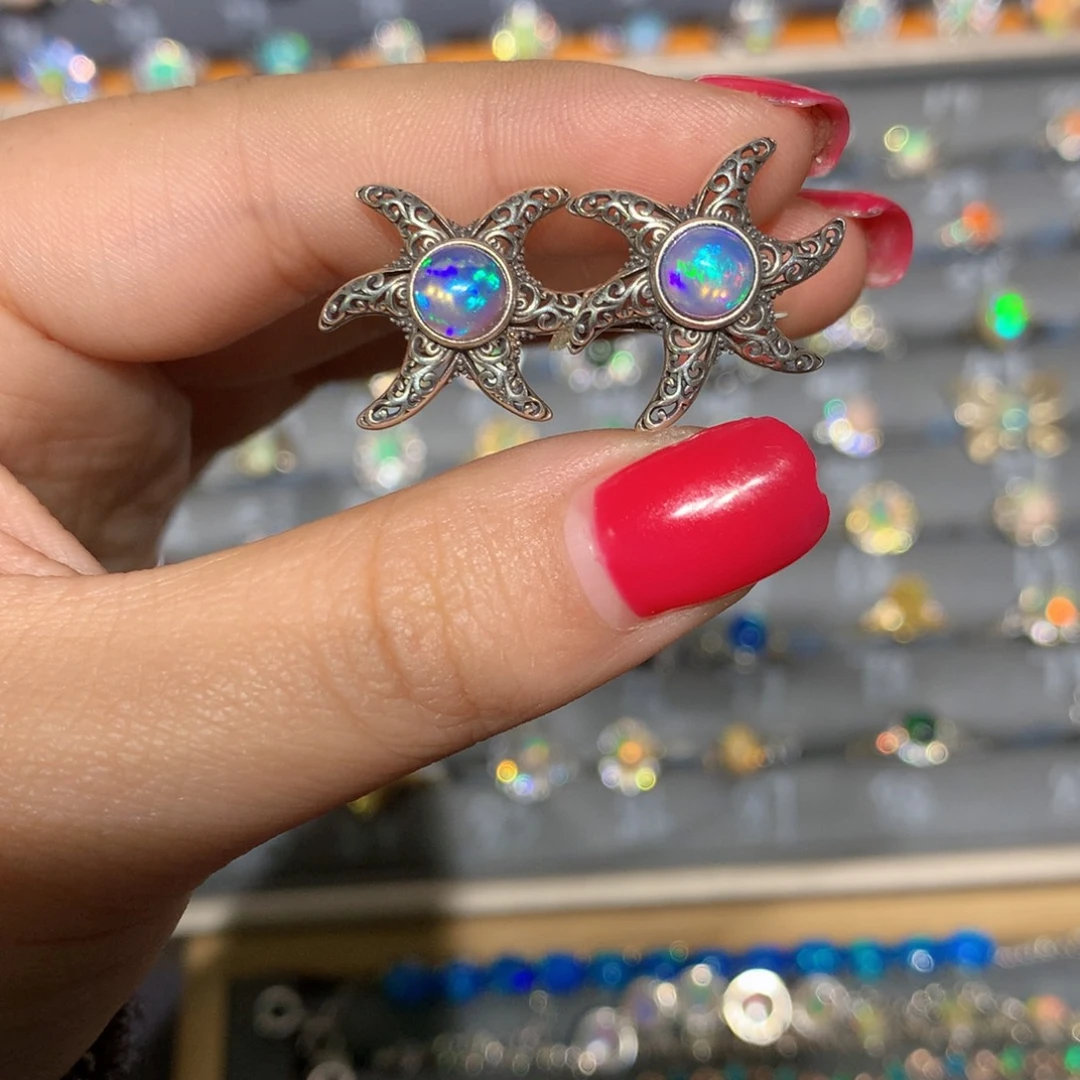 银S925镶嵌欧泊欧泊耳饰l