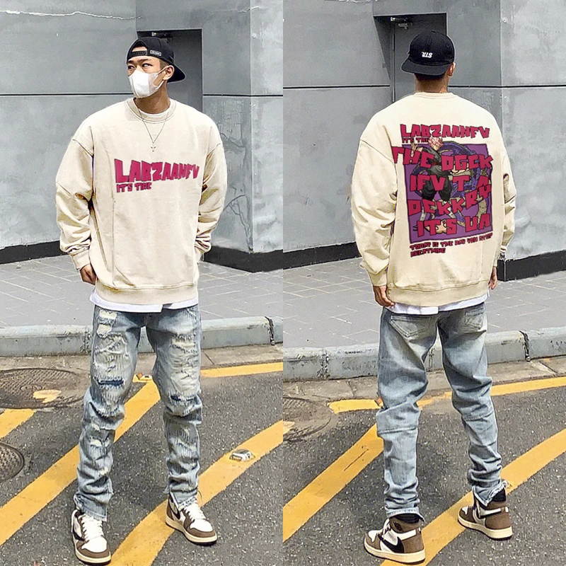 特大码300斤日系卡通动漫龙珠原宿风ins潮圆领卫衣加绒男长袖上衣