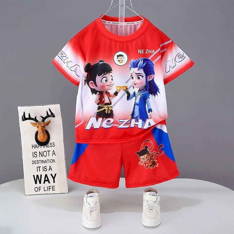 哪吒冰丝速干套装夏季儿童新款夏装运动短袖短裤洋气两件套中小童