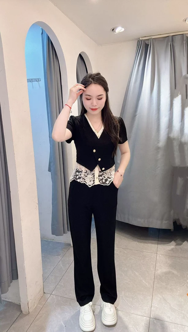 丹妮丝轻奢风时尚洋气套装夏季新款重工显瘦减龄两件套套装