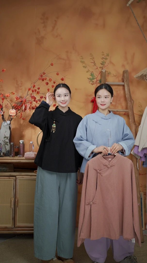 七初的布衣 双织亚麻经典斜襟三盘扣上衣春秋