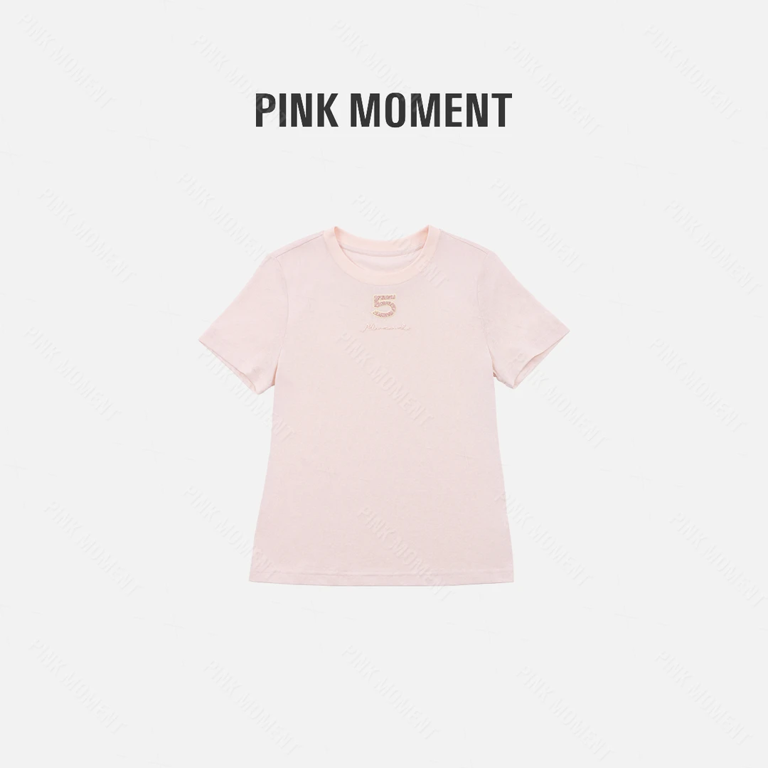 PM王囡囡 粉色圆领前数字钉珠刺绣 ND1B1137