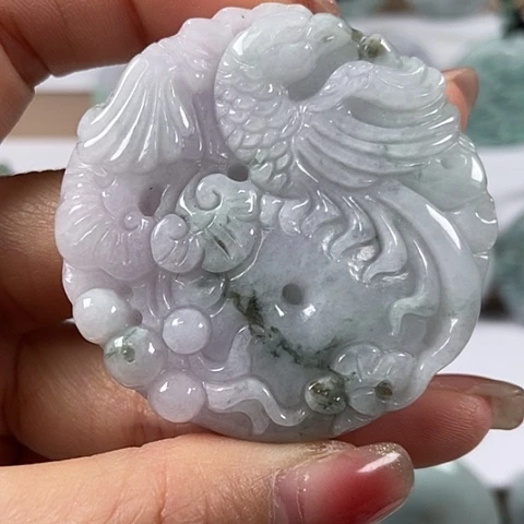 翡翠颈饰未镶嵌如意凤凰扣两面工福利