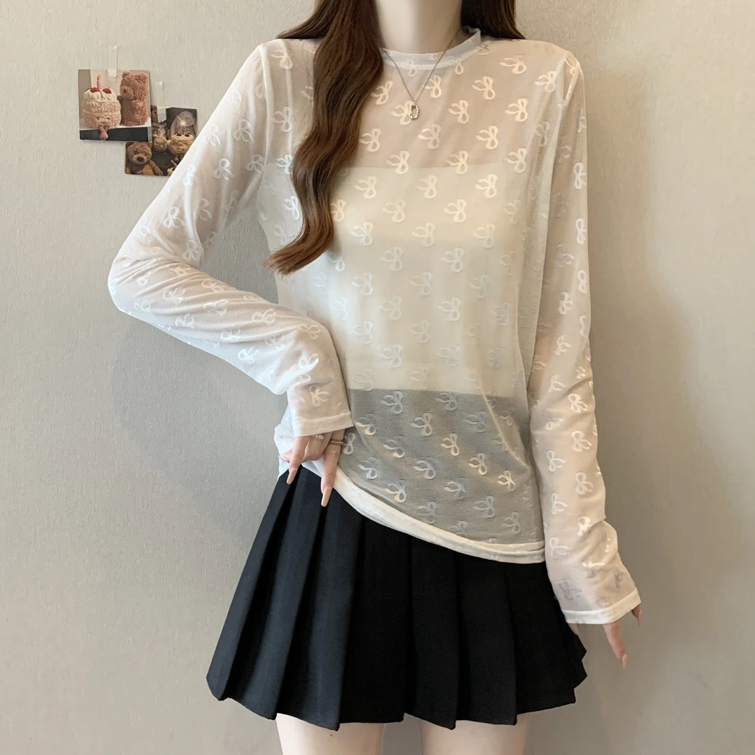 高级感网纱打底衫女春季新款白色性感纯欲上衣透视设计感洋气小衫