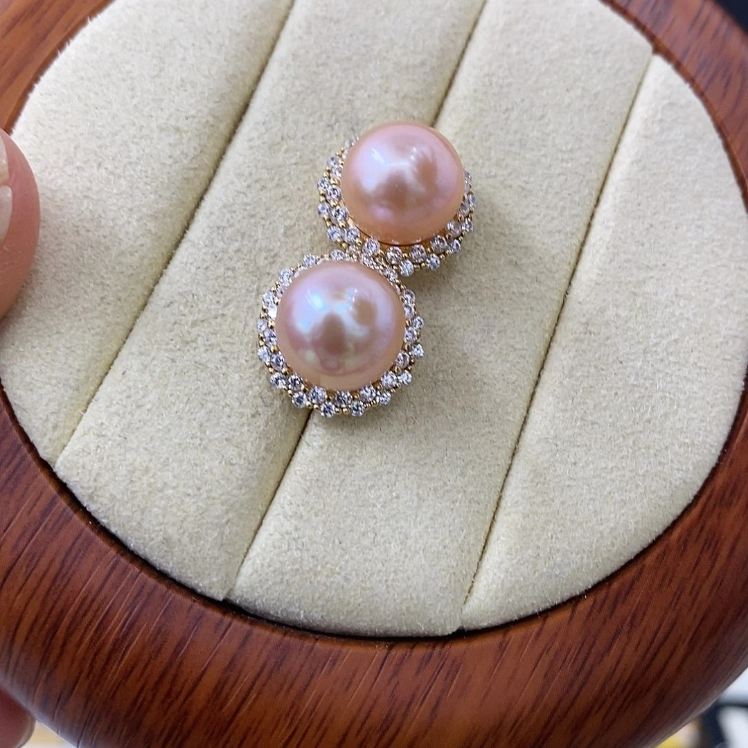 淡水珍珠耳饰银S925镀金镶嵌