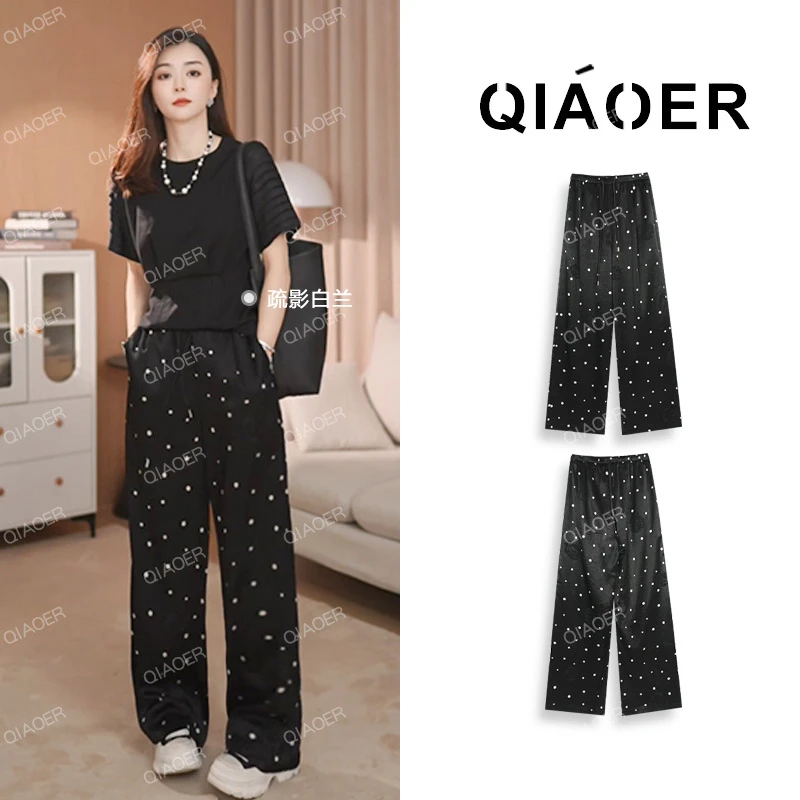 乔儿定制【波点裤】重工烧花黑白波点高腰宽松直筒裤时尚休闲阔腿裤