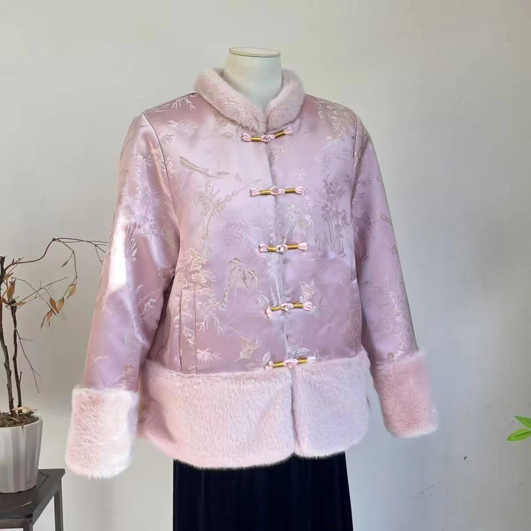 新中式两面两穿加绒加厚织锦提花减龄保暖中国风新中式国风女装