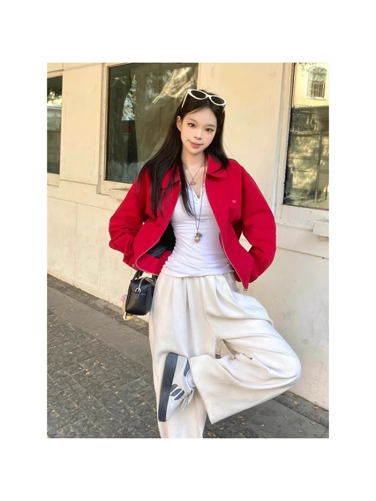 红色夹克短外套女士春秋季新款2025爆款小个子韩系慵懒chic棒球服