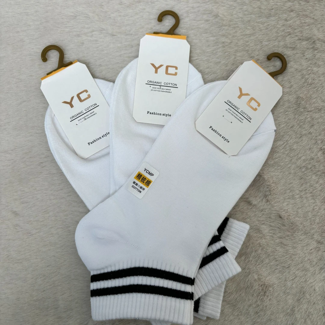 2024 丽丽--短筒袜女生学院风两条杠透气吸汗运动袜