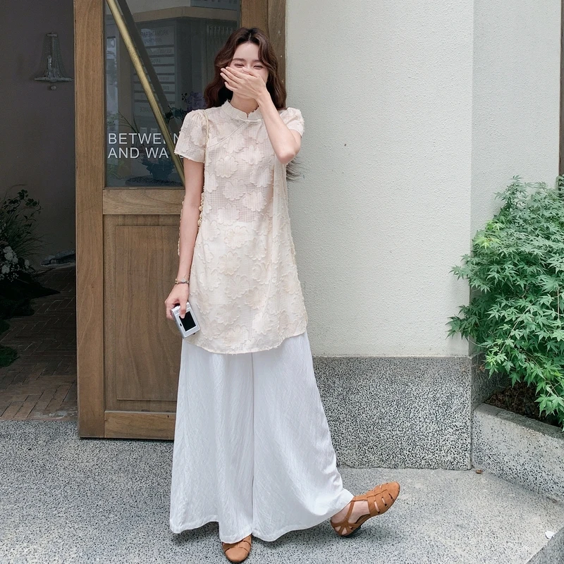 现货新中式风禅意上衣阔腿裤两件套8078P145控208