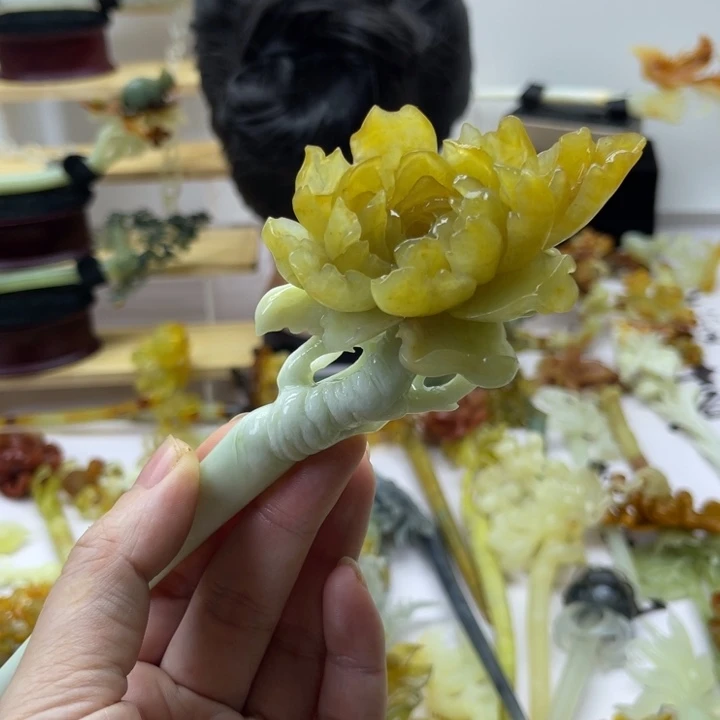 山***林蛇纹石玉合金发饰