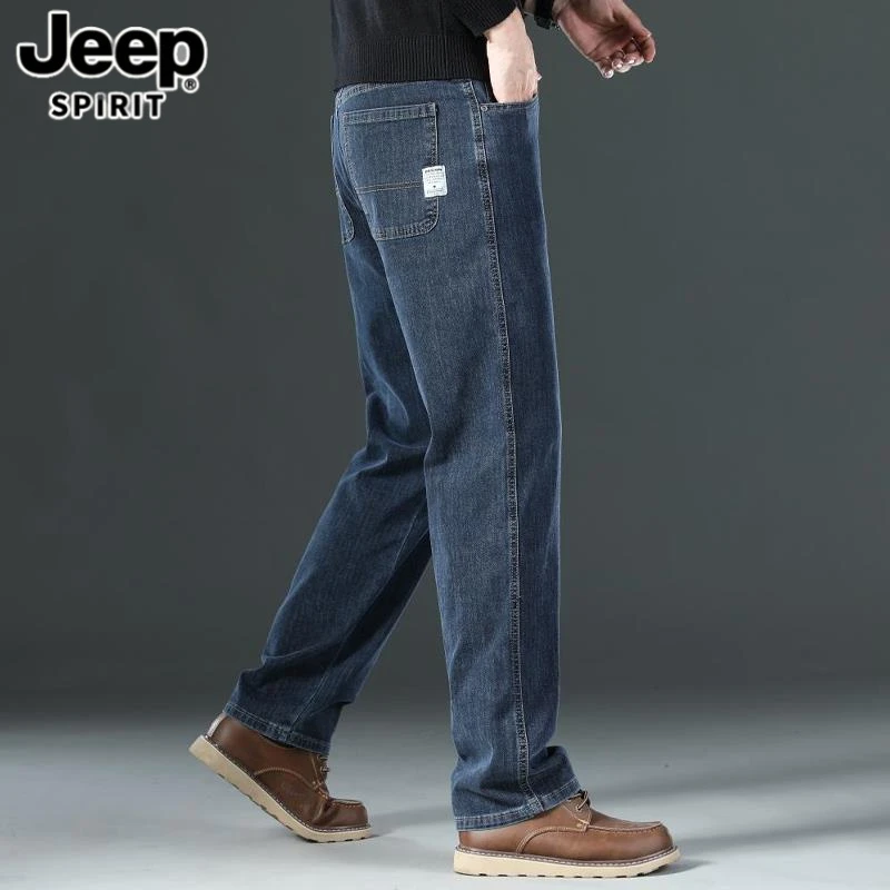 Jeep吉普牛仔裤男装男士新款宽松洋气直筒夏季中年中年直筒牛仔裤